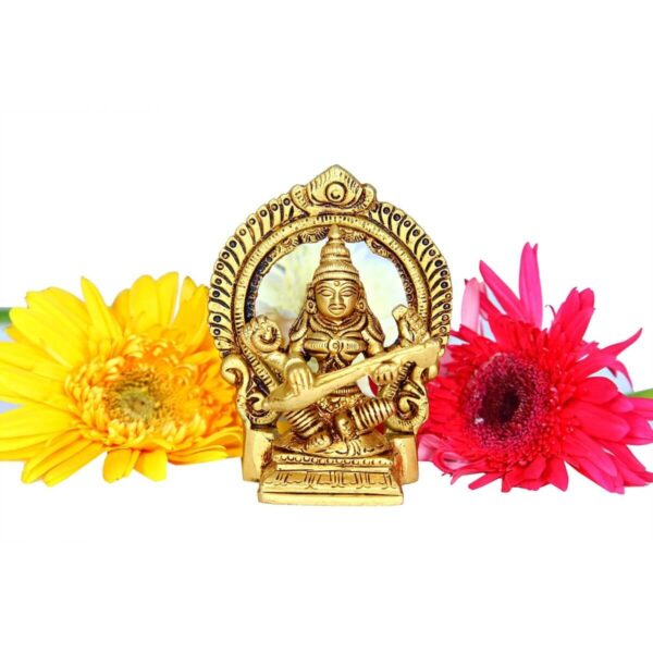 Saraswati Devi Brass Idol With Arch