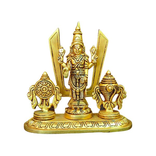 Brass Shankh Chakra Stand With Perumal Statue