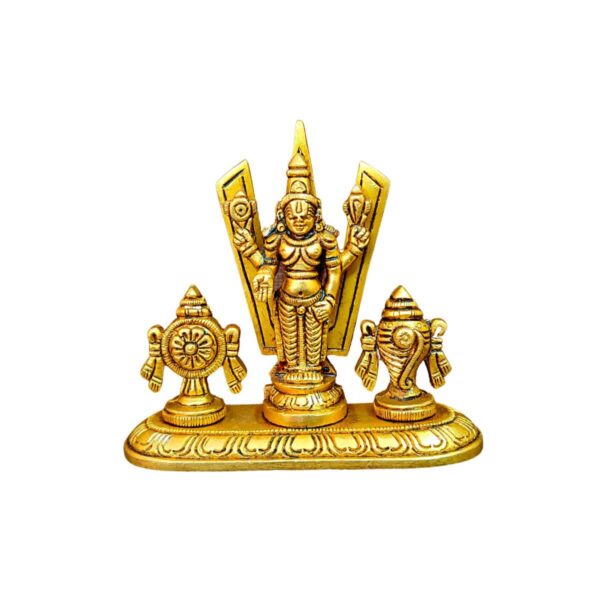 Small Brass Shankh Chakra Stand With Perumal Statue